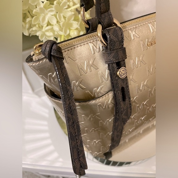 Michael Kors GoldBrown Sullivan Logo Convertible Handbag Strap not incl. - Picture 3 of 16